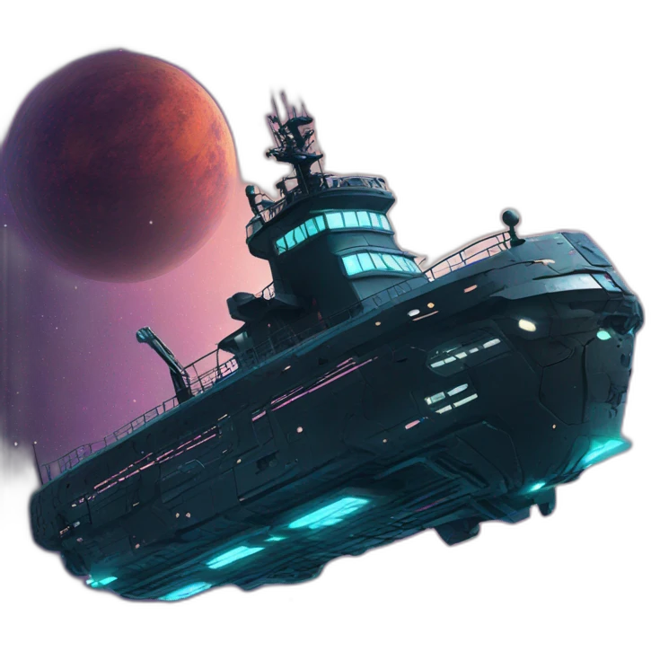 futuristic offshore tug in cyberpunk style flying through space emoji