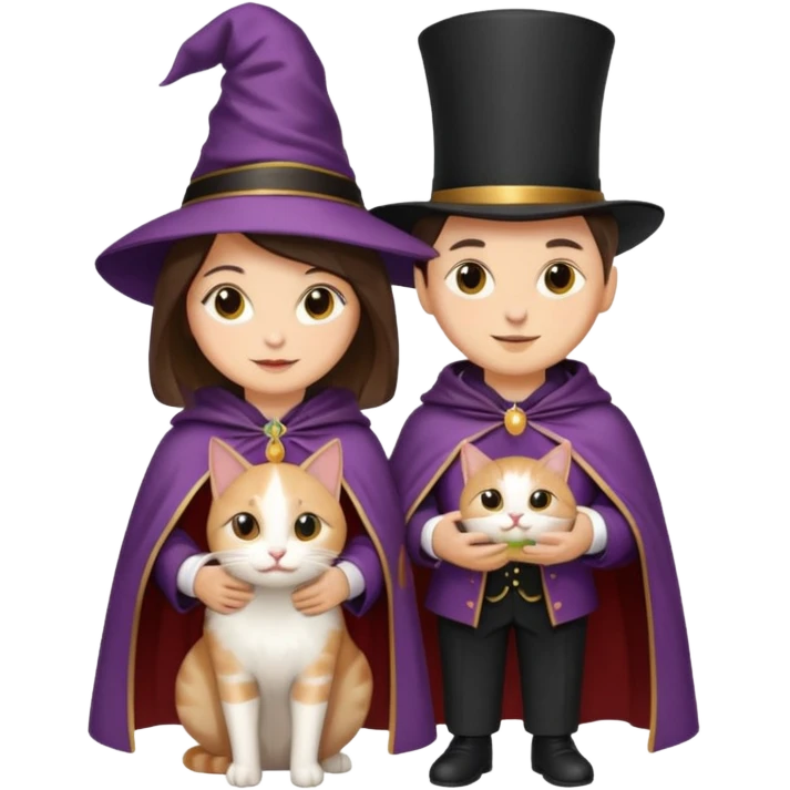 magician couple and their pet cat emoji