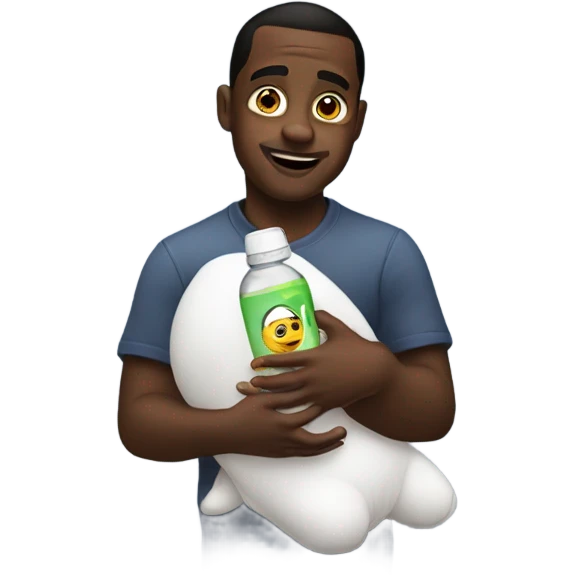 Diddy holding baby with baby oil in hand emoji