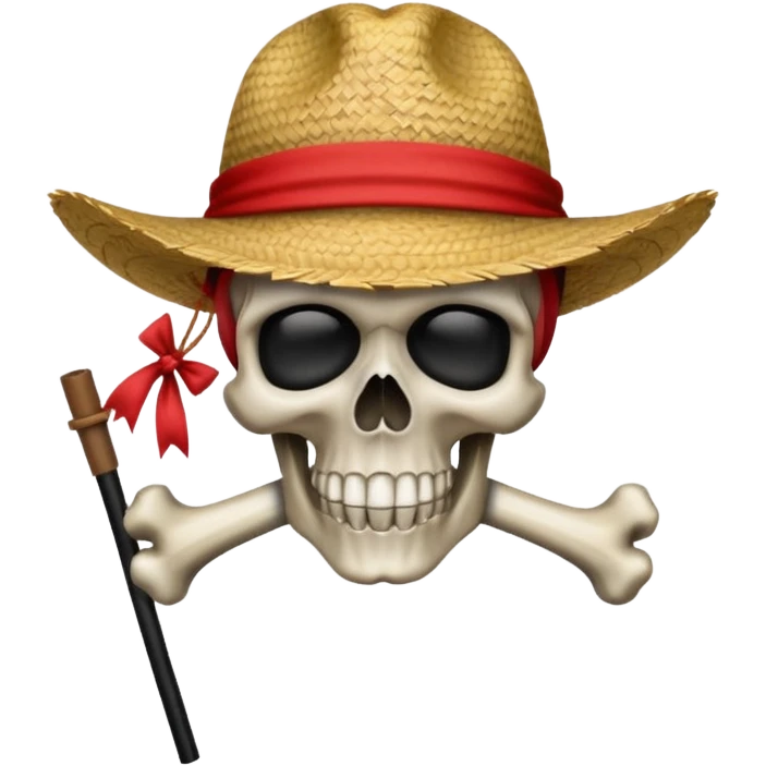 Fait moi ce drapeau 🏴‍☠️ a l'identique et met lui sur la tête de mort un chapeau de paille avec un fil rouge emoji
