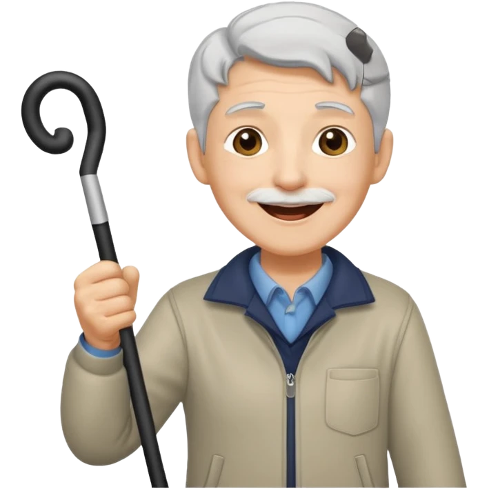A grey-haired fan with cane in hand, cheering loudly with youthful spirit. emoji