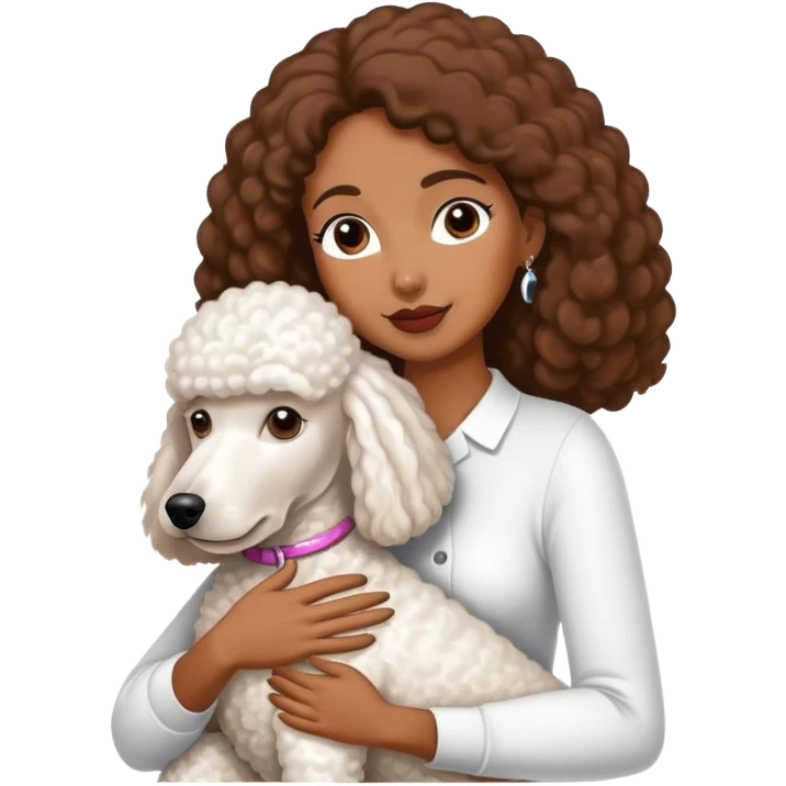 White standard poodle and long-Straight hair brown-skinned woman embrace emoji