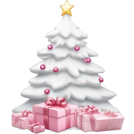 Light pink Christmas gifts under a white Christmas tree  emoji
