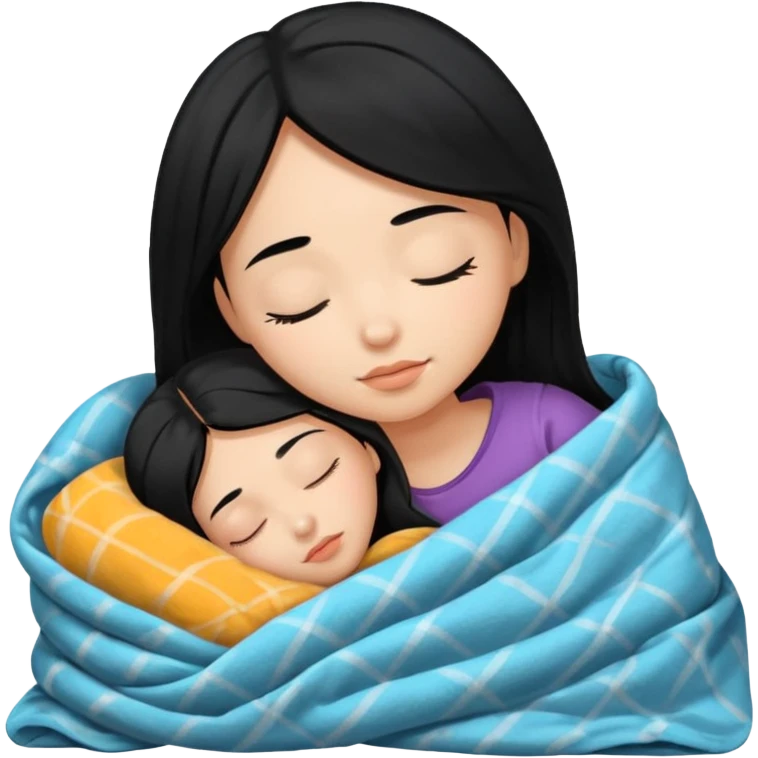girl with black hair and light skin sleeping with blanket on emoji
