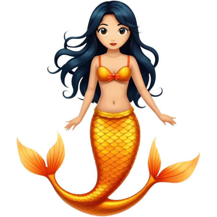 full body koi mermaid woman with tanned skin and long black hair emoji