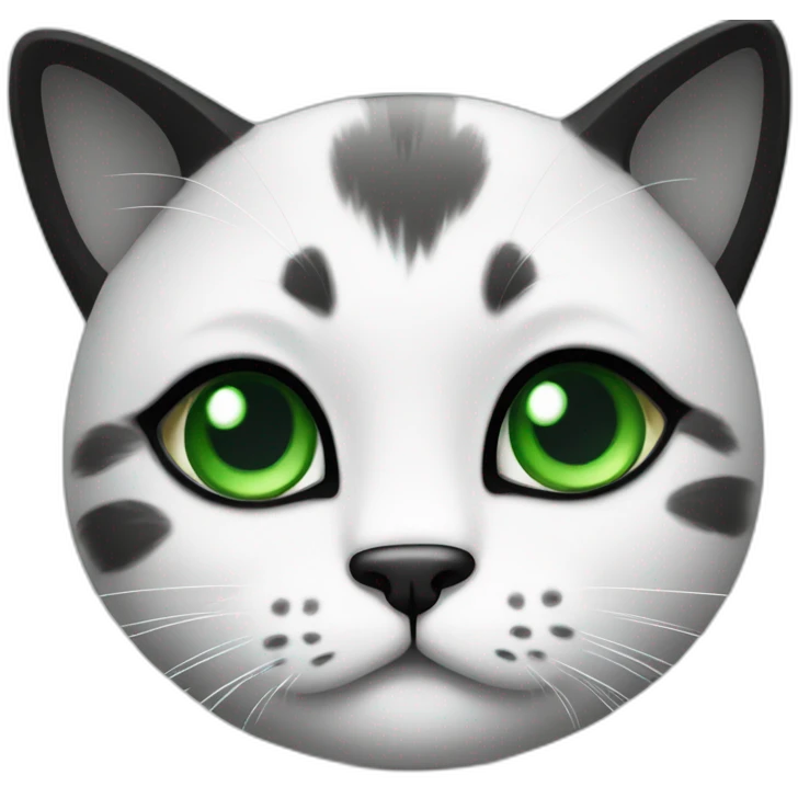 a little cat with a green eyes and black and white face emoji