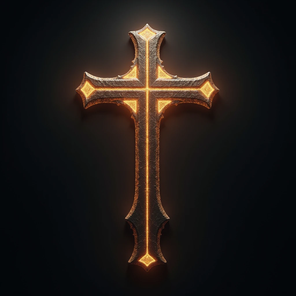 realistic gothic cross, with a glowing aura, photorealistic style, no background emoji
