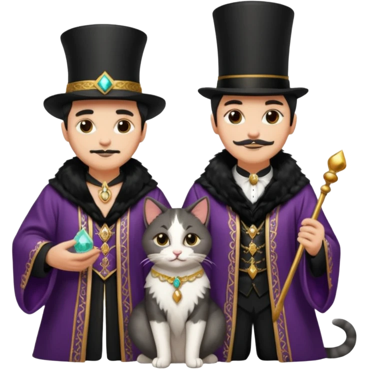 magician couple and their pet cat emoji