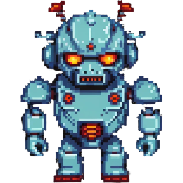 8-bit evil robot villain with angry expression emoji