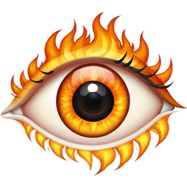 An eye with no lids where the iris and white are made of fire with a long black pupil emoji