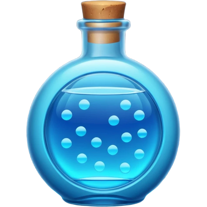 a blue motion tiled to the left, with a round glass bottle no handle, neon  emoji