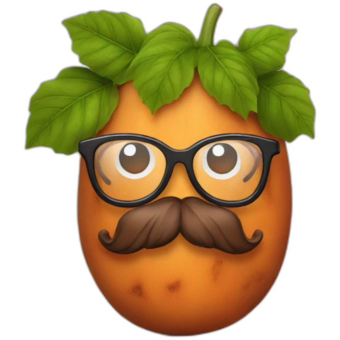 sweet potato with glasses and a beard emoji