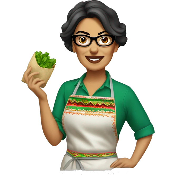 mexican lady green apron  with glasses cooking tacos emoji