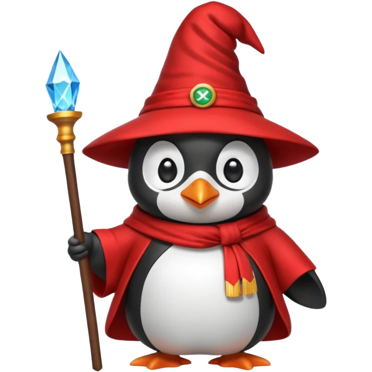 Red penguin wizard with the YouTube logo on top of his staff. emoji