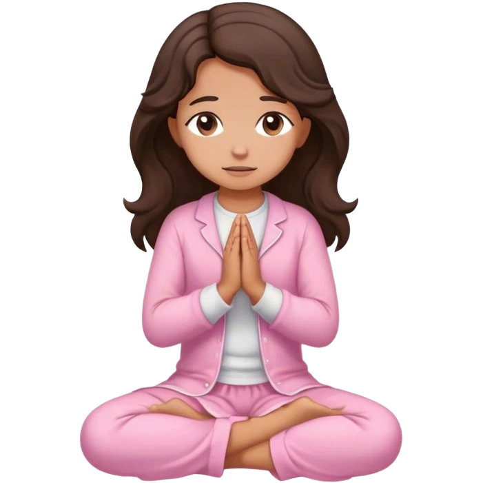 Girl with wavy dark brown hair and slight tan skin praying on her knees to the Lord in a light pink clothing  emoji