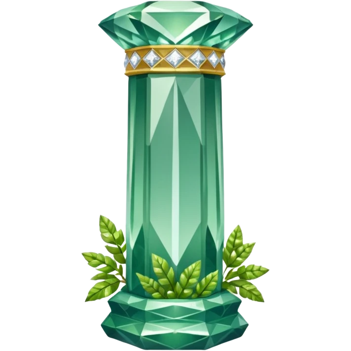 generate beautiful greek crystal pillar intricate front view more beautiful with greenery wrapping around the pillar make the pillar made of diamond emoji