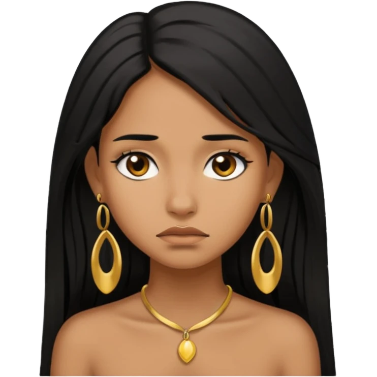 brown girl who has long layered black hair with gold earrings  who is sad emoji