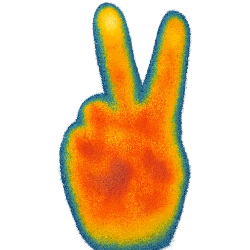 handprint with a peace sign emoji
