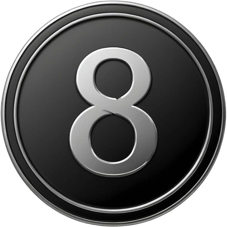Emoji icon of a black coin with engraved number 8, minimalist style, isolated emoji