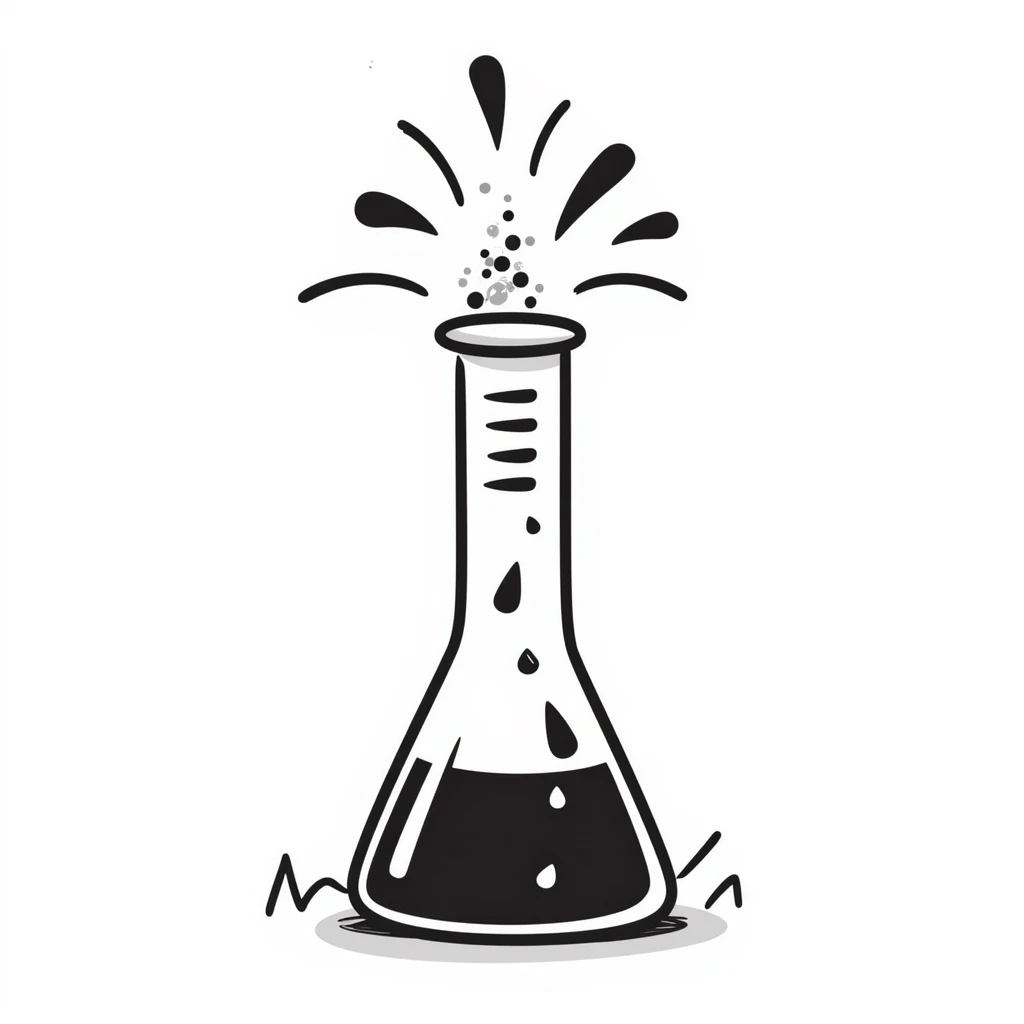 exothermic chemical reaction, hand-drawn beaker with sparks emoji