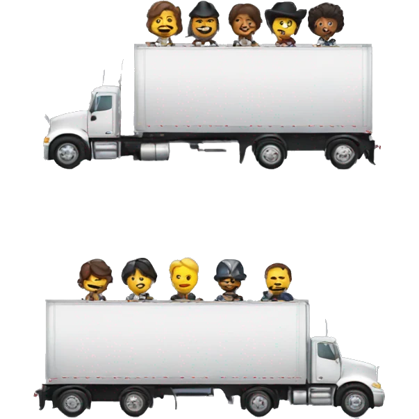 six musketeers driving a semi, no weapons, diverse, male & female, semi truck and trailer emoji