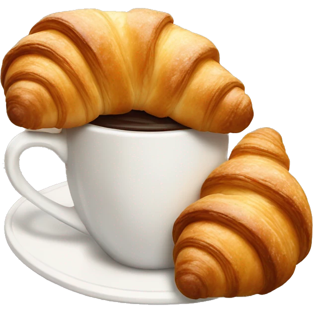 two croissants tied with a white bow, which lie on a cup of coffee from Starbucks emoji