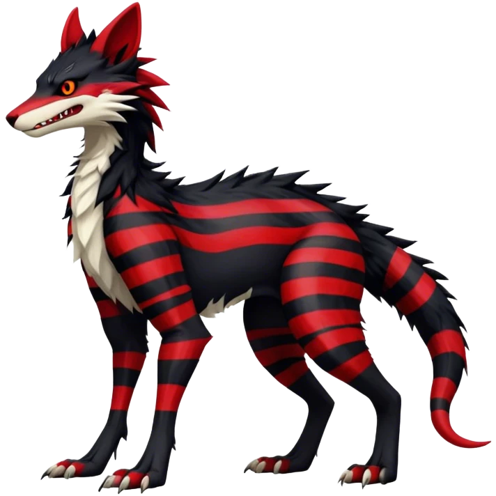 Cool Edgy Vernid-Sergal, Feral, Four Legs, Tail, Black fur, Red stripes, Full body, LiLaiRa emoji