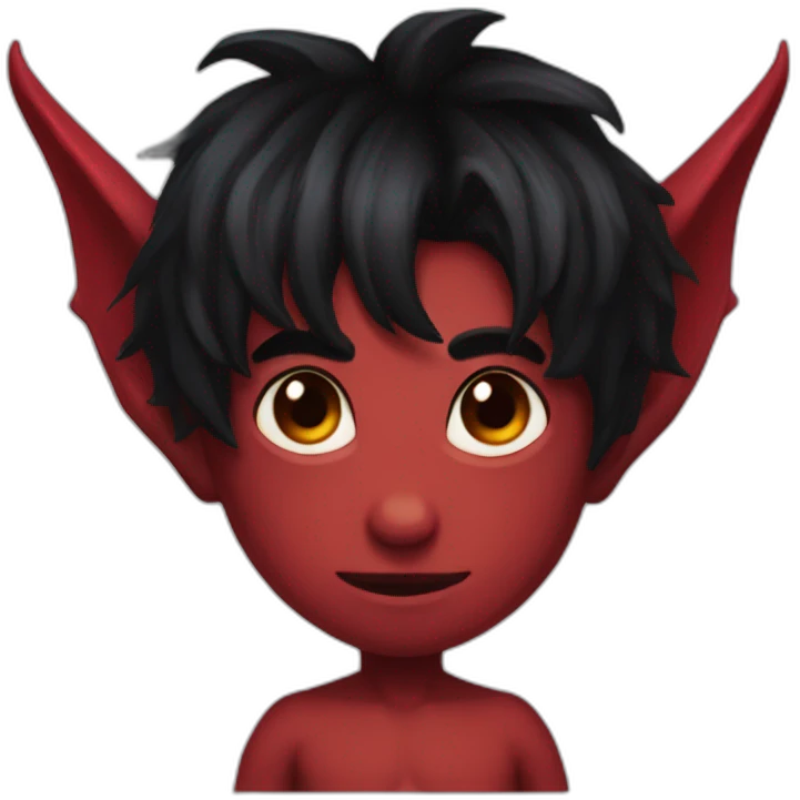 Incubus red skin cute demon boy, black hair, dark crimson horns emoji