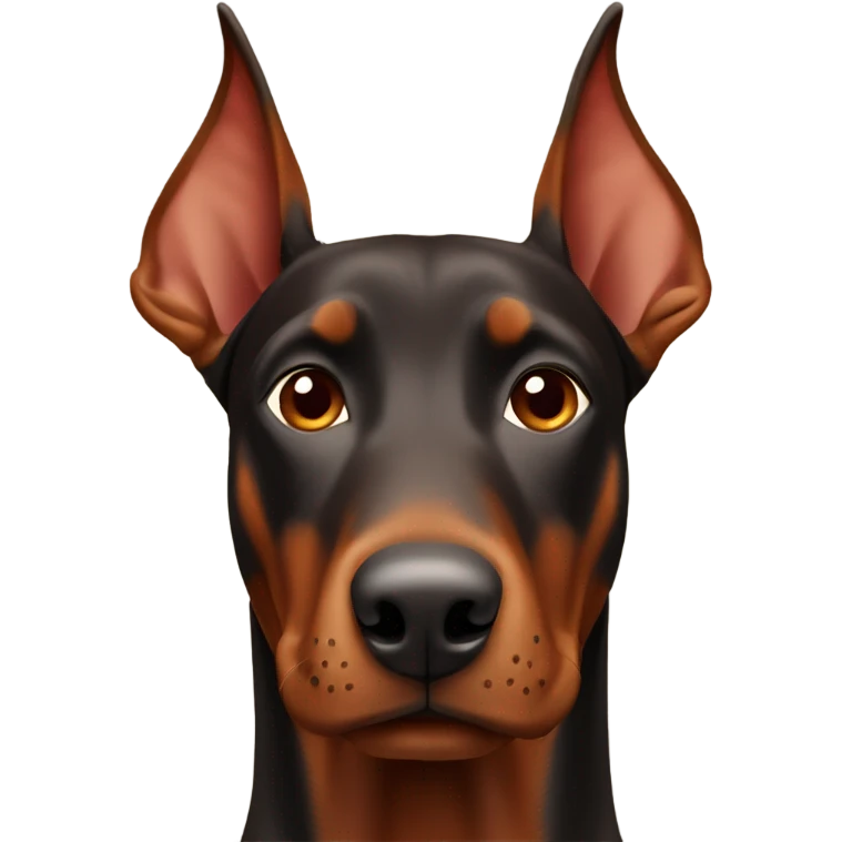 Red and brown Doberman without cropped ears face facing front happy expression  emoji