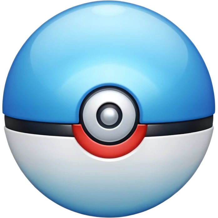 blue pokeball emoji, top half is a more saturated blue, bottom half is white, black stripe, with a white sheen, with a pearlescent finish, with a glass effect emoji
