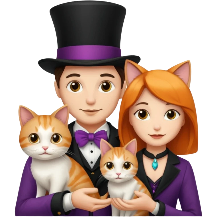 magician couple and their pet cat emoji