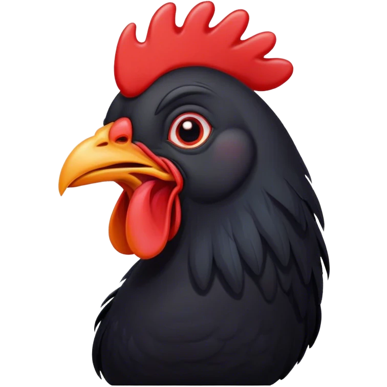 Cinematic Cute Yawning Black Chicken Portrait Emoji, Head tilted slightly with a dramatic, wide-open yawn, showcasing a soft, glossy black plumage with subtle hints of iridescence and a distinctive red comb, floppy wings slightly drooping, round beady eyes barely open in drowsy contentment, Simplified yet irresistibly adorable features, highly detailed, glowing with a soft, cozy glow, high shine, relaxed yet expressive, stylized with a touch of whimsy, bright and endearing, soft glowing outline, capturing the essence of a sleepy yet affectionate chicken, so drowsy it feels like it could stretch out of the screen and curl up for a nap! emoji