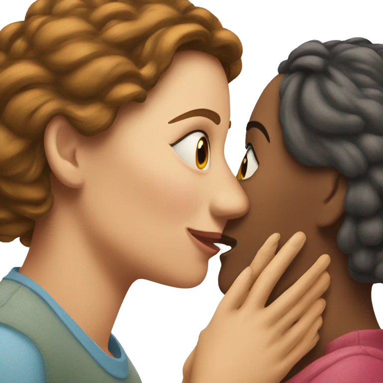 One woman whispers into the ear of another woman closing by hand emoji