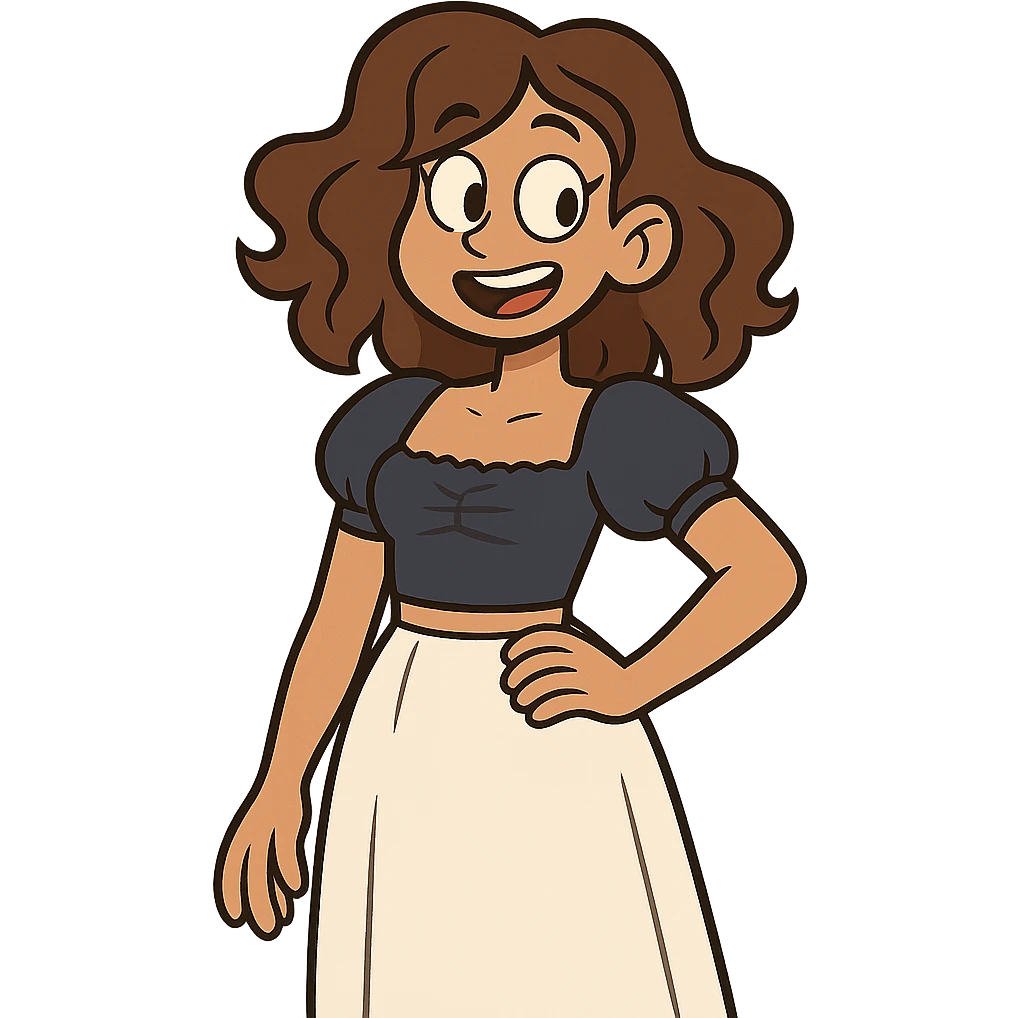 tan girl with wavy hair, white long skirt, navy blue ruched square neck crop top emoji