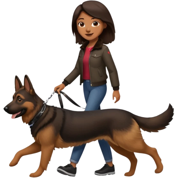a girl with a brown dark hair, she's walking her dog is a german shepard emoji