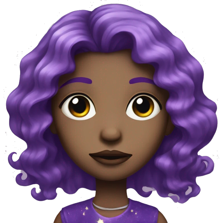 a girl with purple long wavy hair, with an inverted moon pattern on her forehead and glitter under her eyes emoji