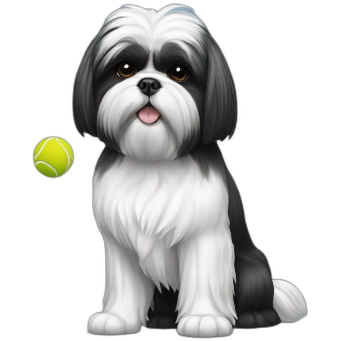 shih tzu dog black and white holding a tennis ball emoji