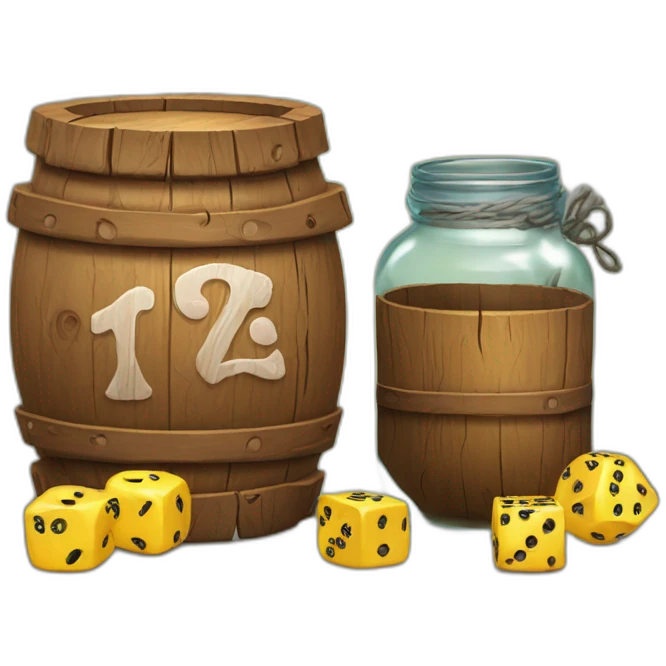 a wood tavern sign with a jar and a twenty sided dice emoji