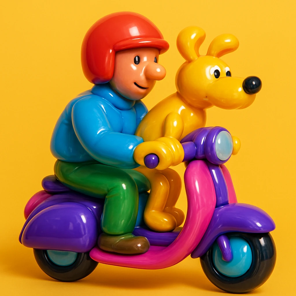man and his pet dog riding a vespa emoji