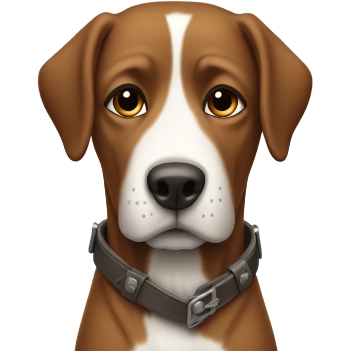 Large and sad brown and white dogs standing and wearing boots emoji