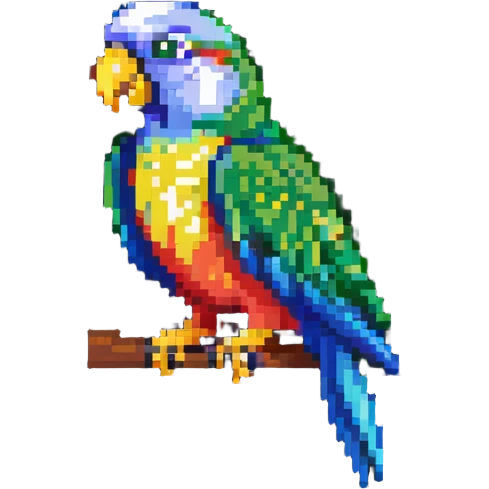 low-res pixel art party parrot with minimal colors and meme expression emoji