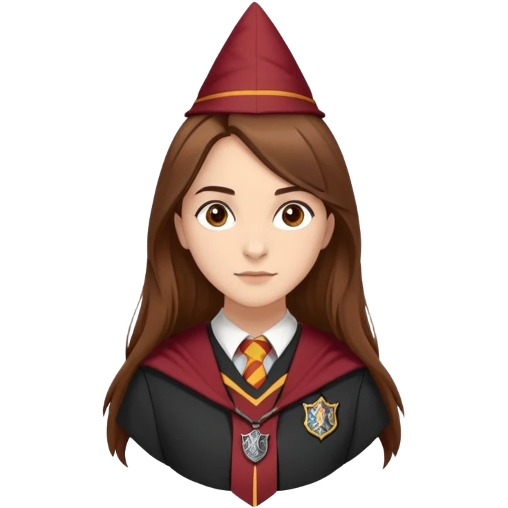 Georgina Leonidas is Katie Bell in harry potter, wear hogwarts gryfindor uniform, medium-to-long, straight brown hair, a practical and natural look, light skin emoji