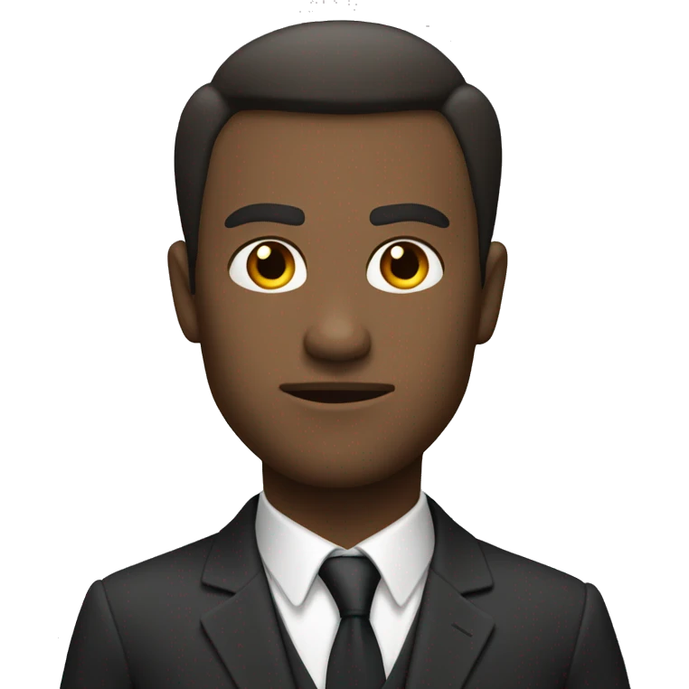 Man in a suit with a serious expression and white skin a little brown emoji