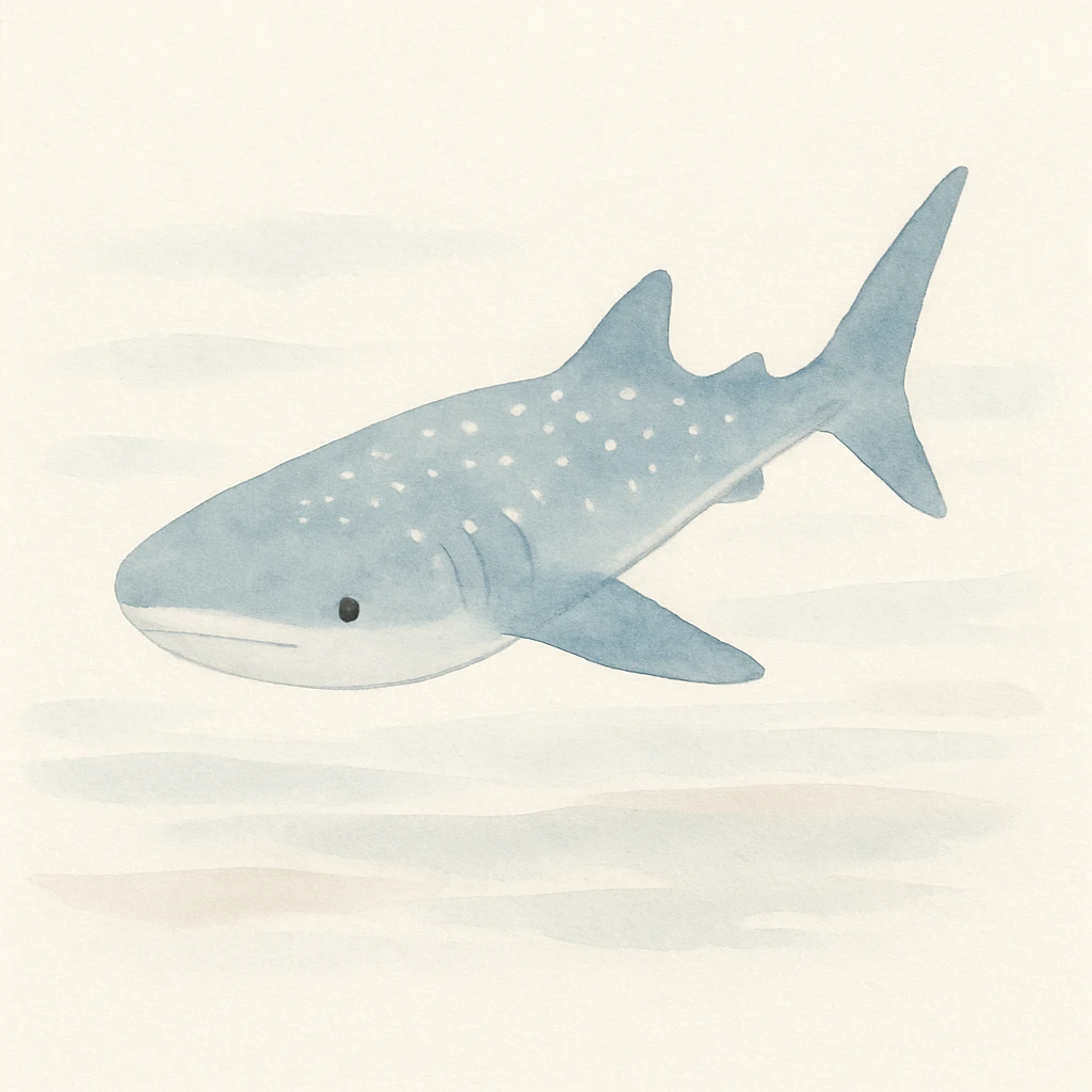 watercolor illustration of a whale shark, soft blue and gray tones, gentle expression, ocean background, artistic brushstrokes emoji