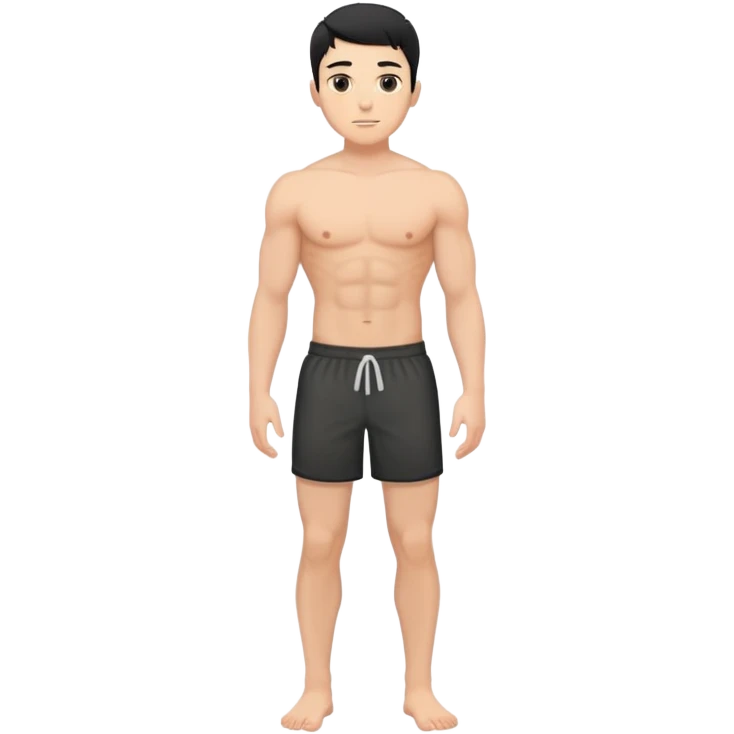 young white man with short black hair, shirtless, muscular, full body without shoes emoji