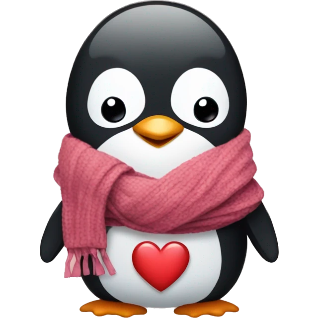 Penguin with a scarf and hugging a little heart emoji