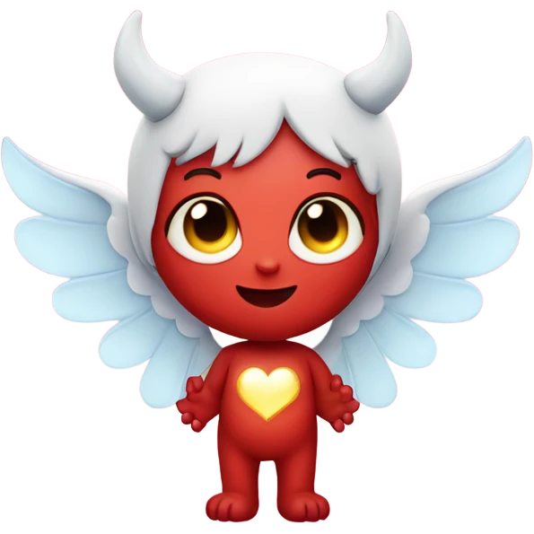 cute devil with halo and angel wings, with hearts emoji