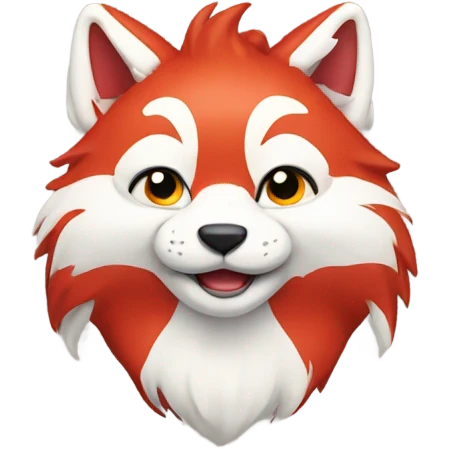 Kitsune head, red and white, happy face emoji