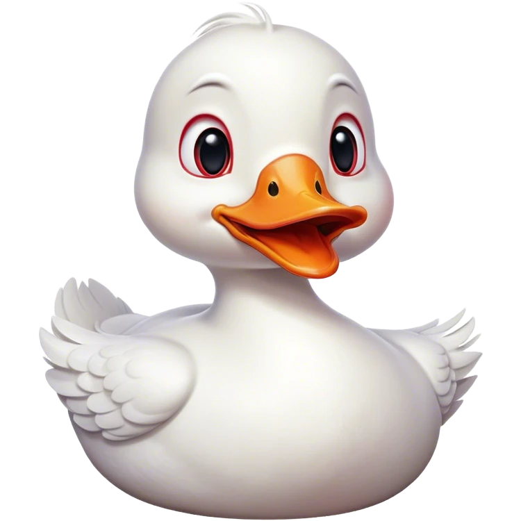 Cinematic Comical White Duck Portrait Emoji, Head tilted dramatically with an exaggeratedly amused expression, featuring a striking, glossy white plumage with a quirky red bill, wide, expressive eyes filled with playful disbelief, Simplified yet hilariously expressive features, highly detailed, glowing with a slightly sassy glow, high shine, dramatic yet playful, stylized with an air of cheeky mischief, bright and endearing, soft glowing outline, capturing the essence of a spirited and over-the-top duck, so meme-worthy it feels like it could quack its way into internet fame instantly! emoji