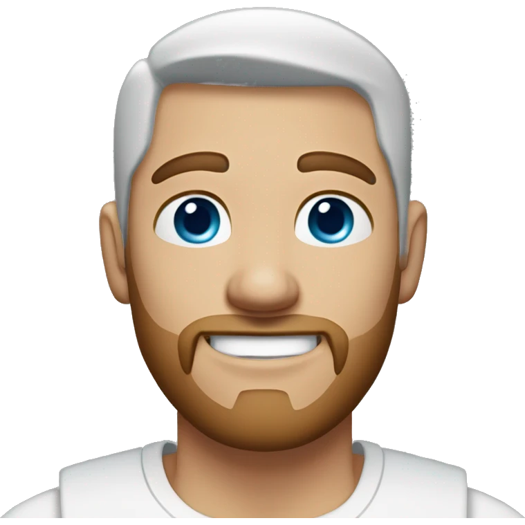A guy with blue eyes, light white skin, shaved brown hair under 0.5, a little beard on his chin, wearing a white T-shirt, a silver earring piercing with a cross on one ear. emoji